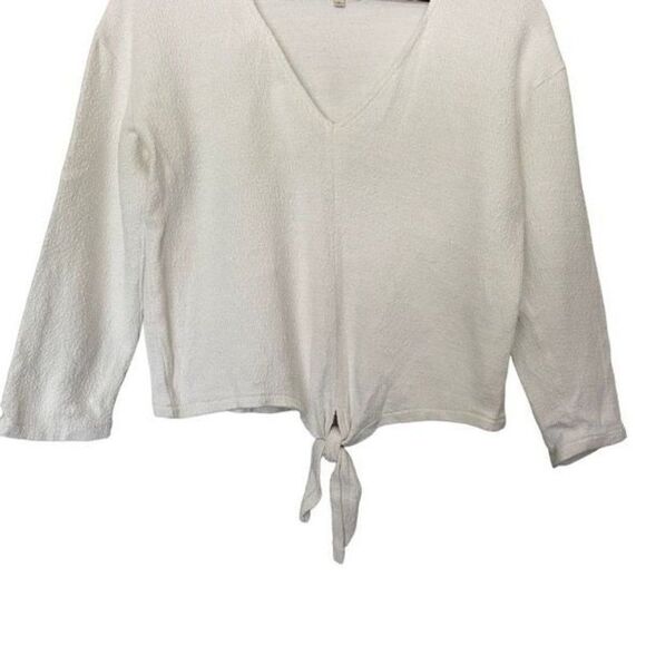 Madewell Small White Cropped Top Long Sleeve Shirt Tie Front S - Picture 4 of 10
